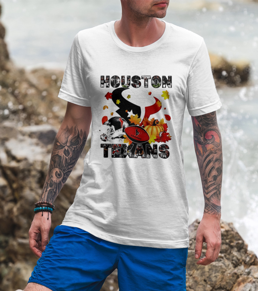 Houston Texans Football Autumn Fall Pumpkin Helmet Leaves 2026 Halloween T-Shirt