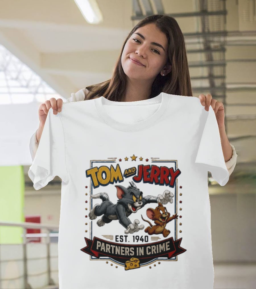 Tom And Jerry Partners In Crime Est 1940 Classic Cartoon Duo Adventure T-Shirt