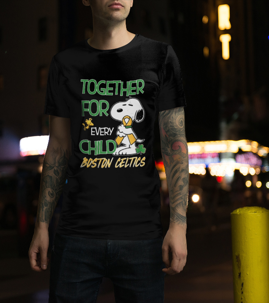 Boston Celtics Together Cartoon Dog Bird Awareness Ribbon Shamrock T-Shirt