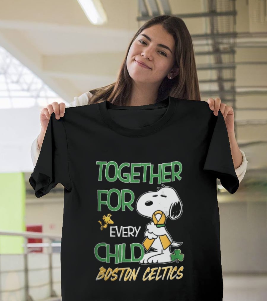 Boston Celtics Together Cartoon Dog Bird Awareness Ribbon Shamrock T-Shirt
