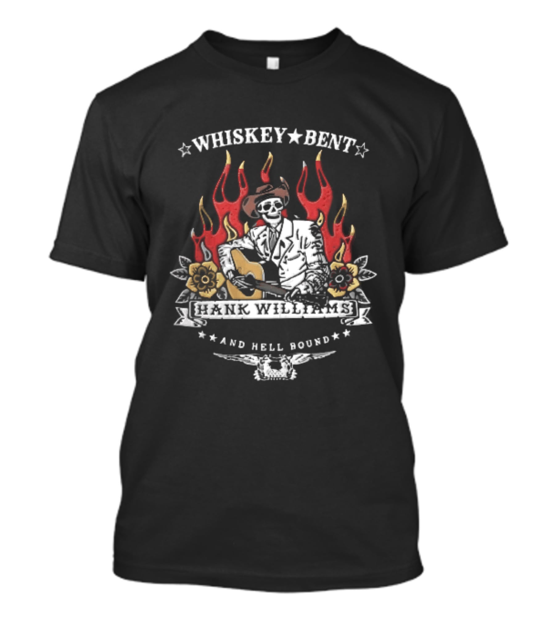 Hank Williams Jr Whiskey Bent And Hell Bound Western Guitar Flames T-Shirt