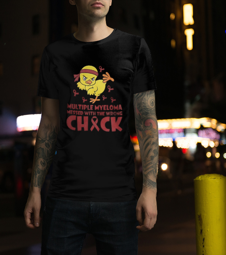 Multiple Myeloma Messed With The Wrong Chick Angry Yellow Bird Red Awareness Ribbons T-Shirt