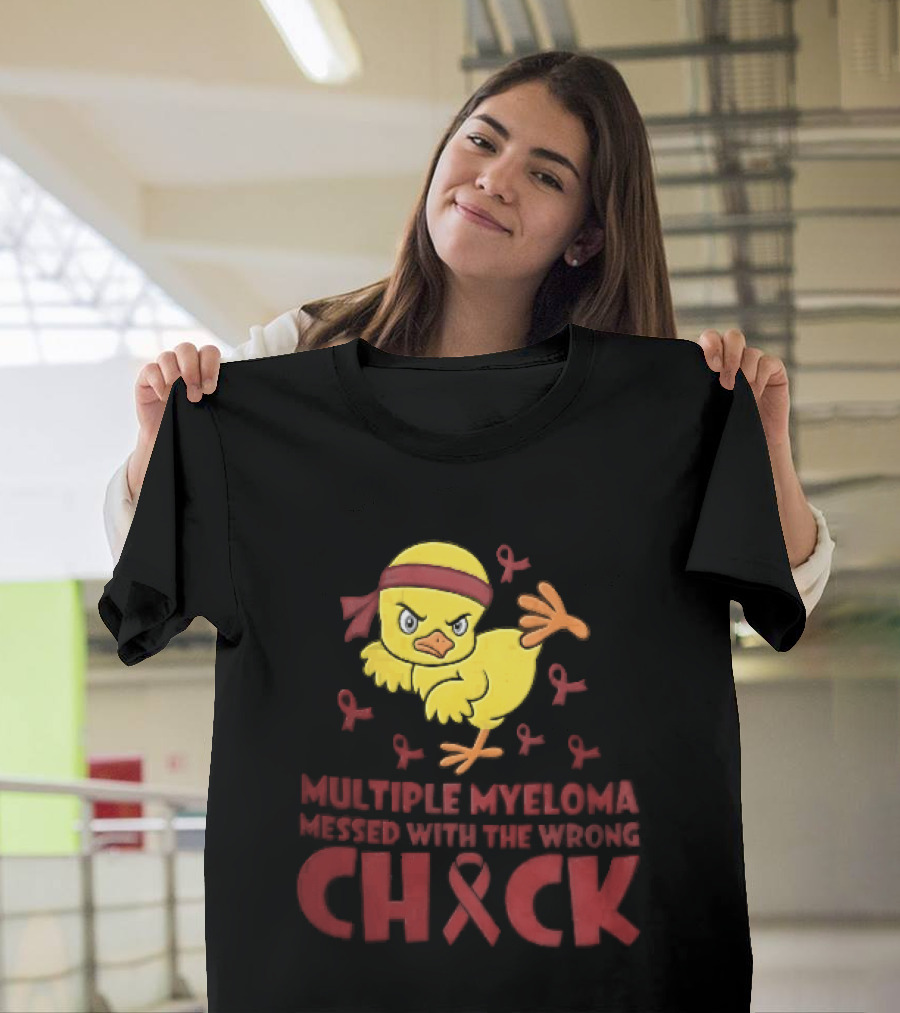 Multiple Myeloma Messed With The Wrong Chick Angry Yellow Bird Red Awareness Ribbons T-Shirt