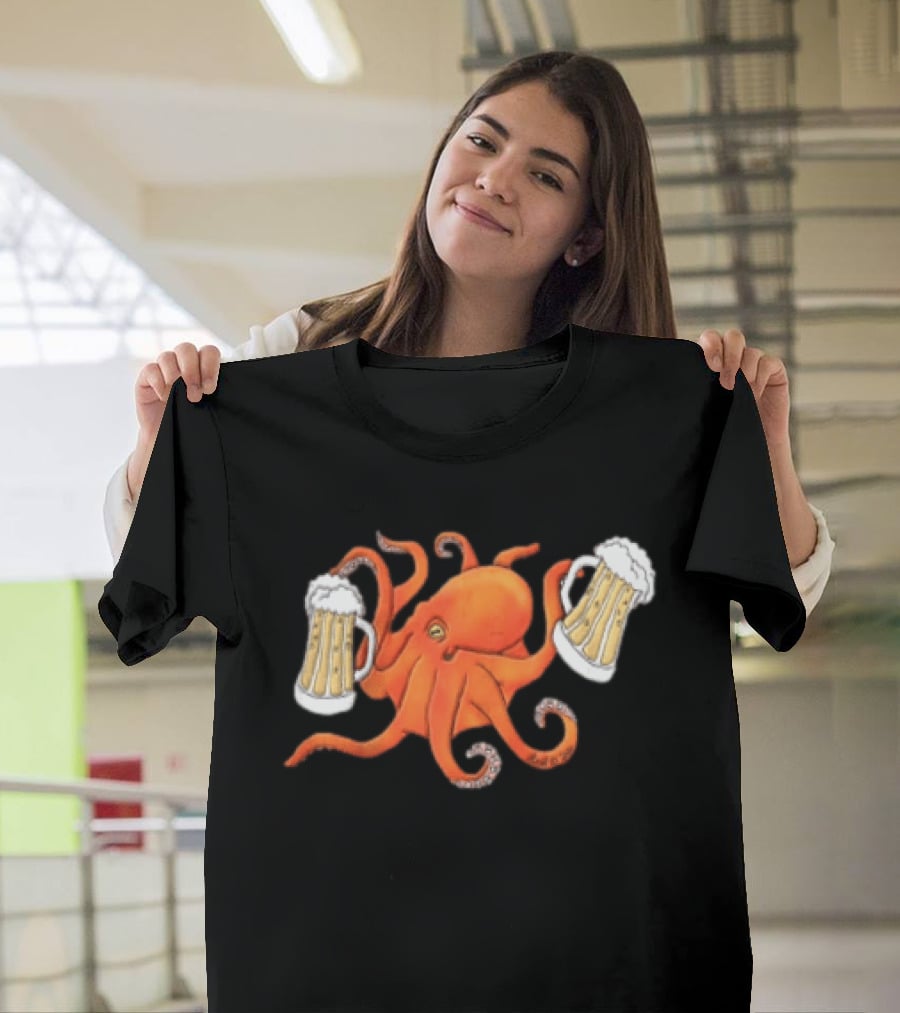 Octopus Holding Beers Meme Dual S Celebration T-Shirt