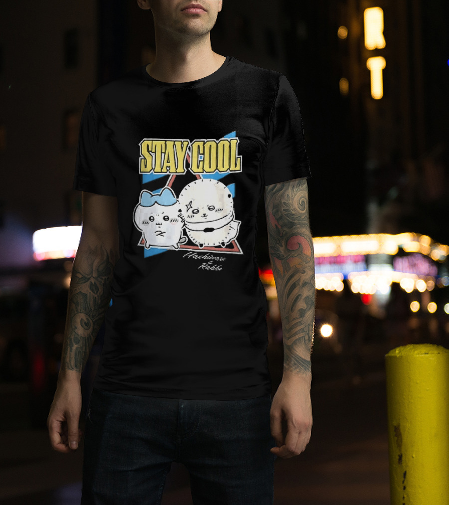 Stay Cool Hachiware And Rakko Distressed Cartoon Anime Characters T-Shirt