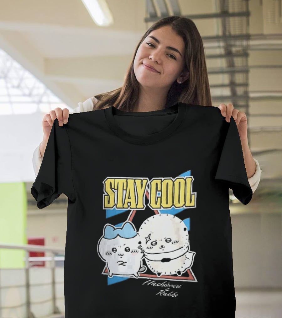 Stay Cool Hachiware And Rakko Distressed Cartoon Anime Characters T-Shirt