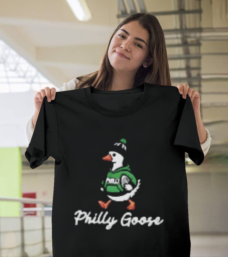 Philly Goose Cartoon In Green Football Hat T-Shirt