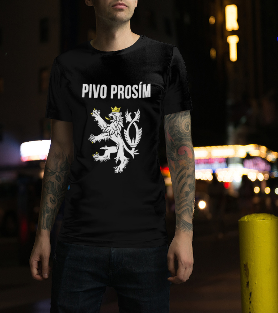 Pivo Prosim Crowned White Double Tailed Czech Lion T-Shirt