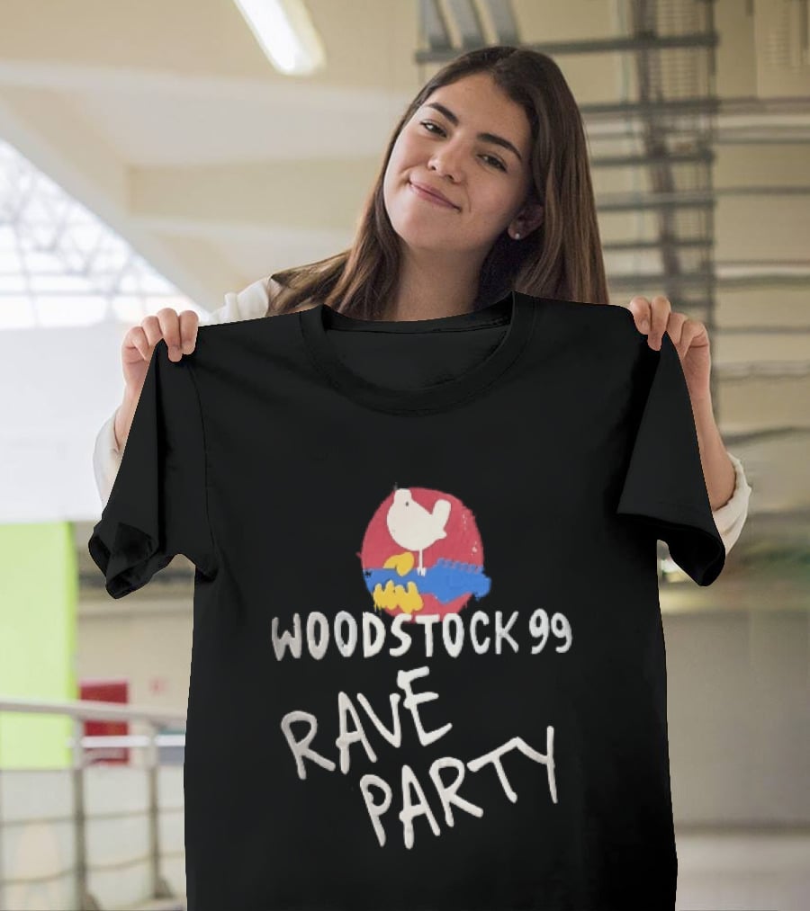 Woodstock 99 Rave Party White Dove Blue Guitar Red T-Shirt