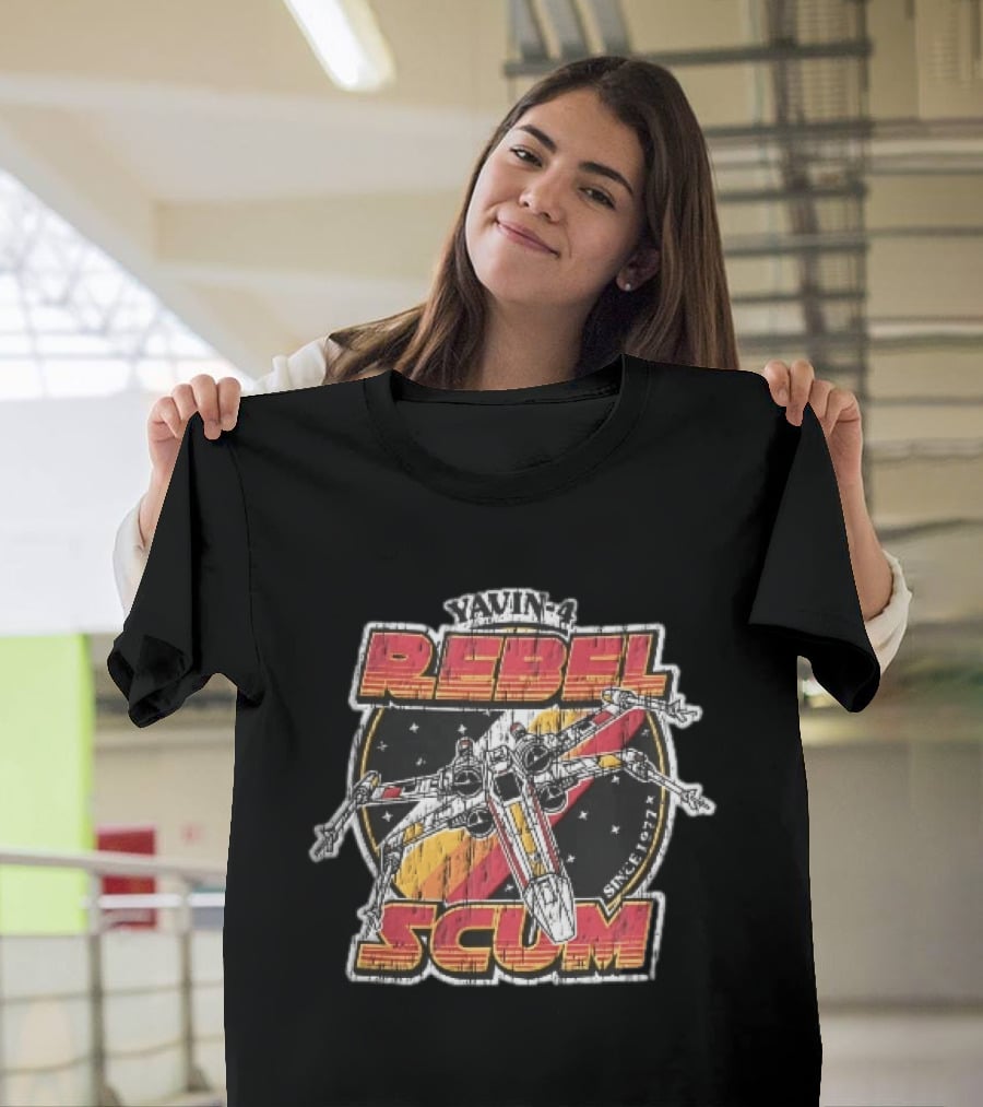 Yavin 4 Rebel Scum Since 1977 Distressed X Wing Starfighter Space T-Shirt