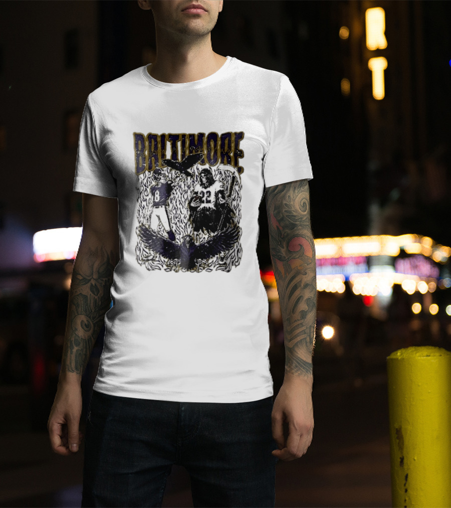 Baltimore Ravens Skeleton Grim Reaper Scythe Purple Flames Football Players Ravens T-Shirt