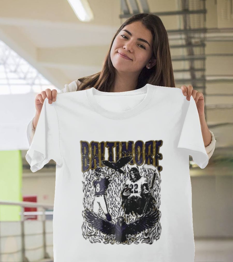 Baltimore Ravens Skeleton Grim Reaper Scythe Purple Flames Football Players Ravens T-Shirt