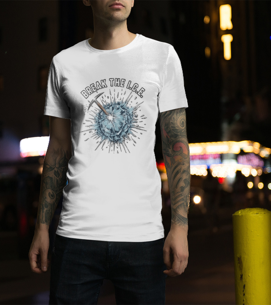 Break The Ice Pickaxe Shattering Frozen Sphere Splatter Shards T-Shirt