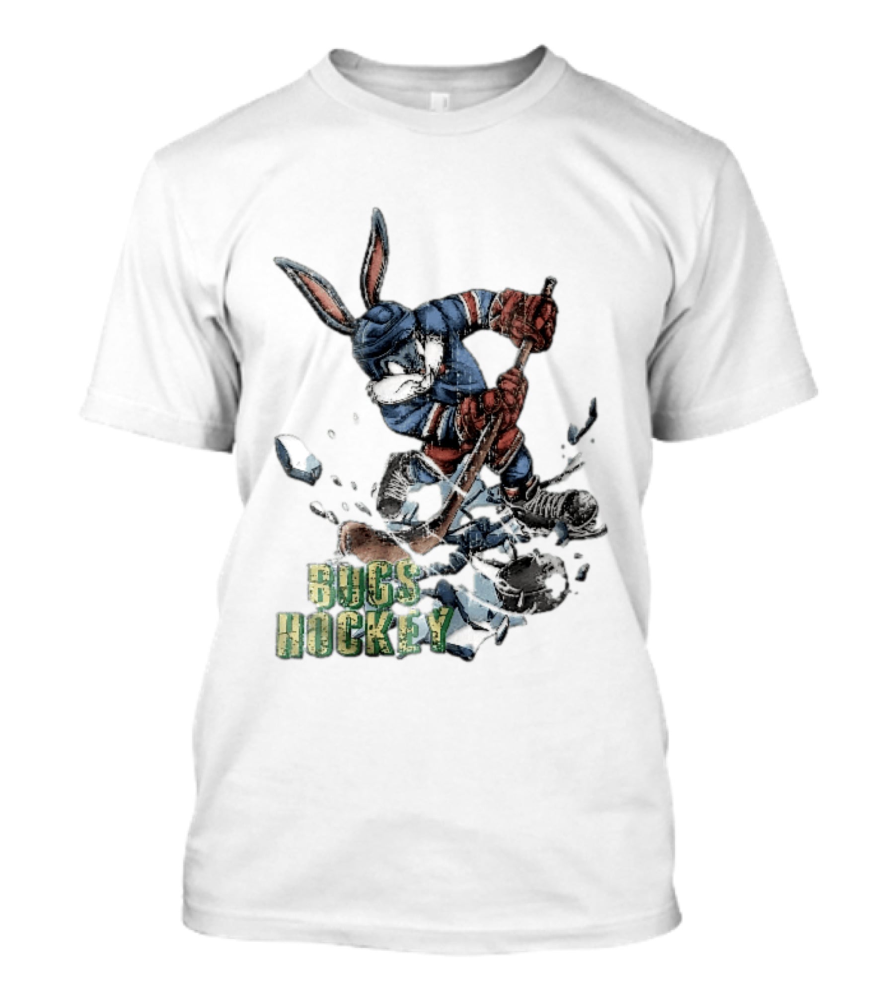 Bugs Hockey Cartoon Bunny Cracking Ice Puck Shot Distressed T-Shirt