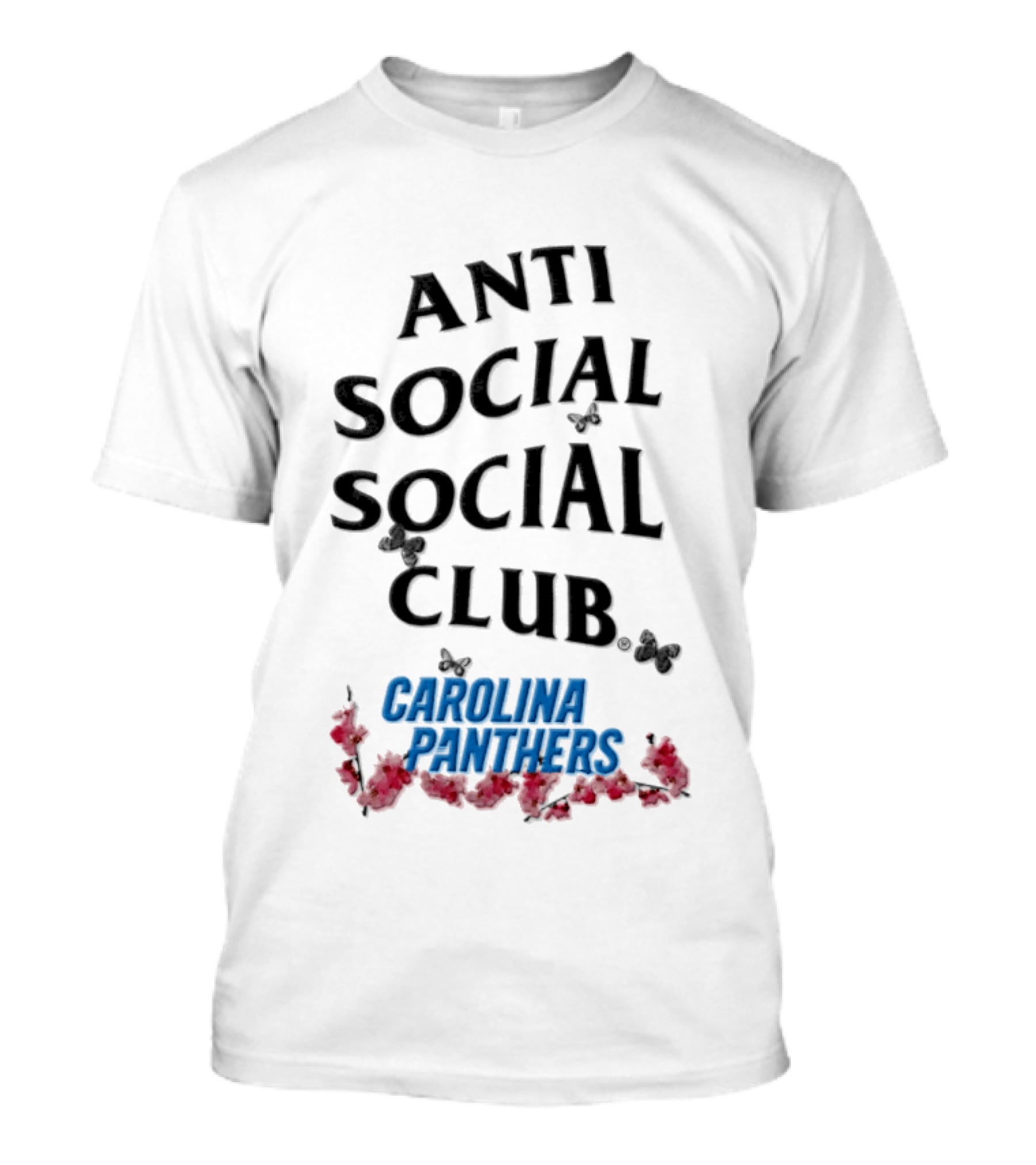 Carolina Panthers Anti Social Social Club Butterfly Roses 2026 T-Shirt