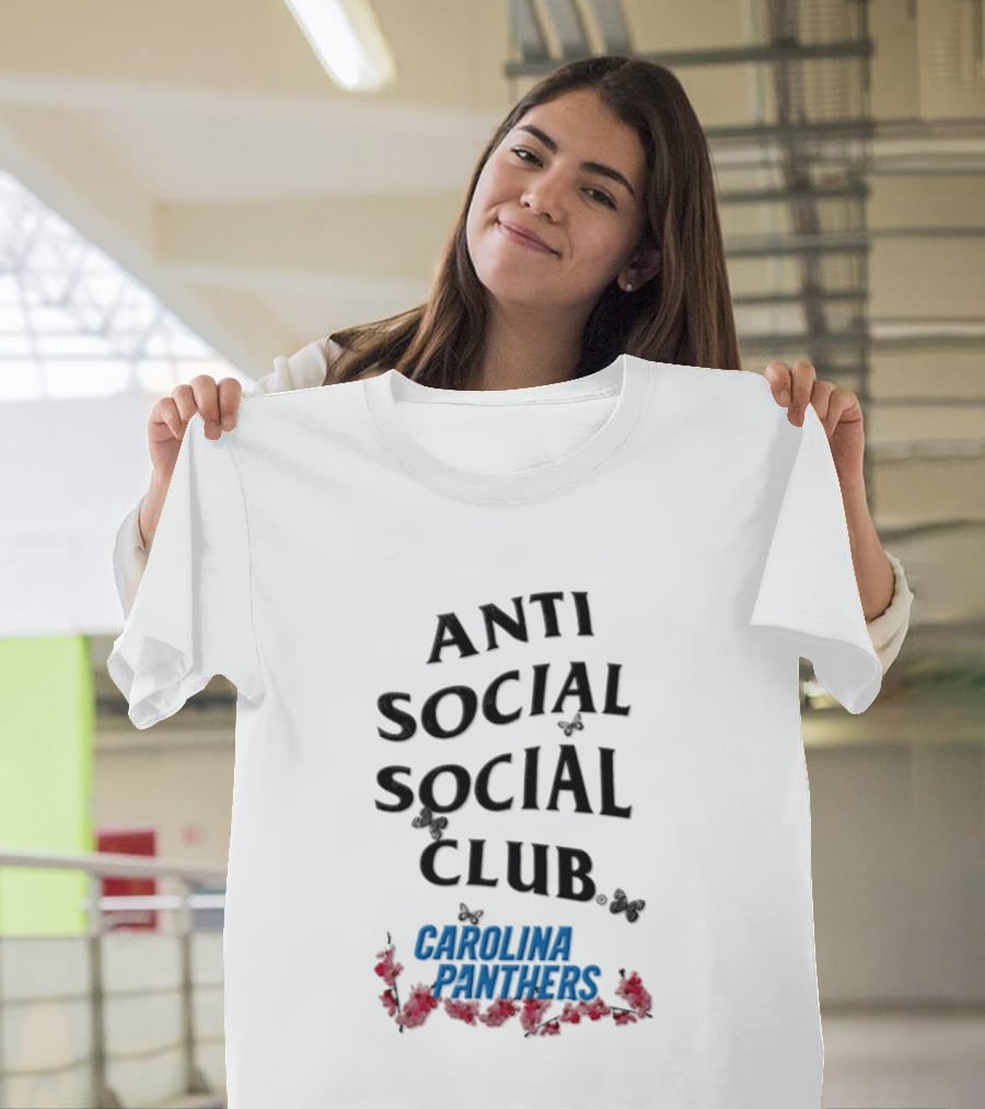 Carolina Panthers Anti Social Social Club Butterfly Roses 2026 T-Shirt