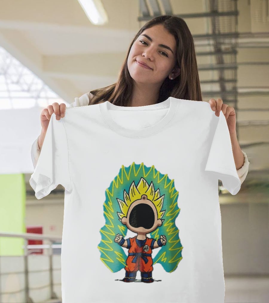 Cartoon Super Saiyan Screaming Boy With Yellow Aura And Orange Suit T-Shirt