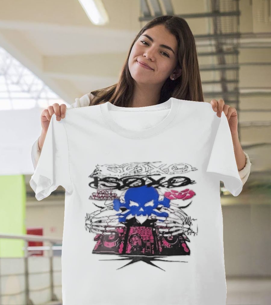 Isoxo Dont Get Mad Aim Back Blue Skull Skeleton Hands Dj Turntables T-Shirt