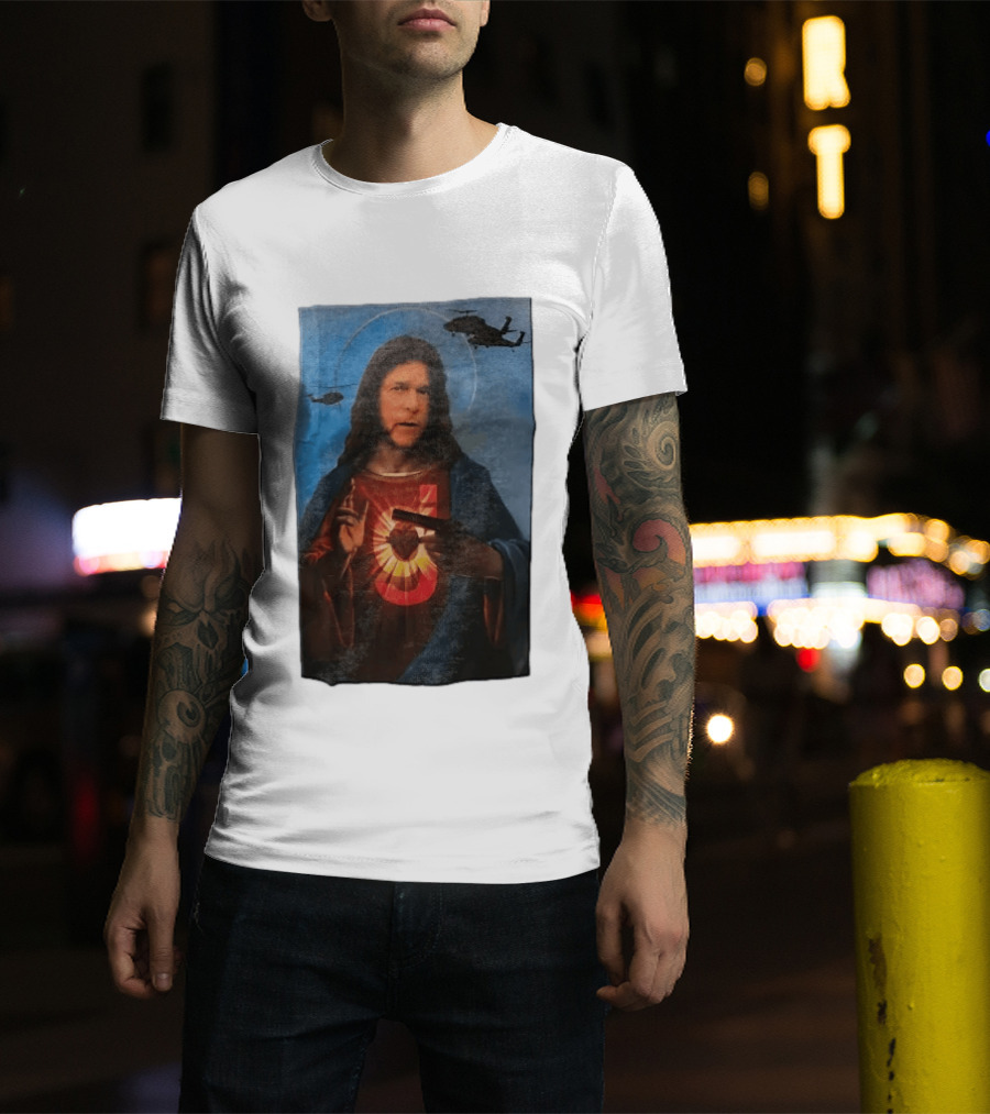 Jesus With Handgun And Military Helicopters Halo T-Shirt