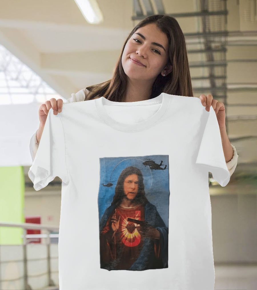 Jesus With Handgun And Military Helicopters Halo T-Shirt
