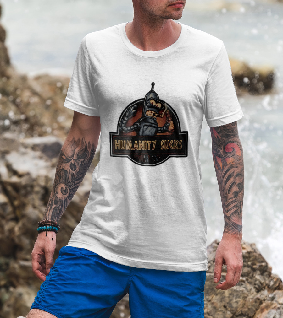 Humanity Sucks Robot Holding Beer T-Shirt