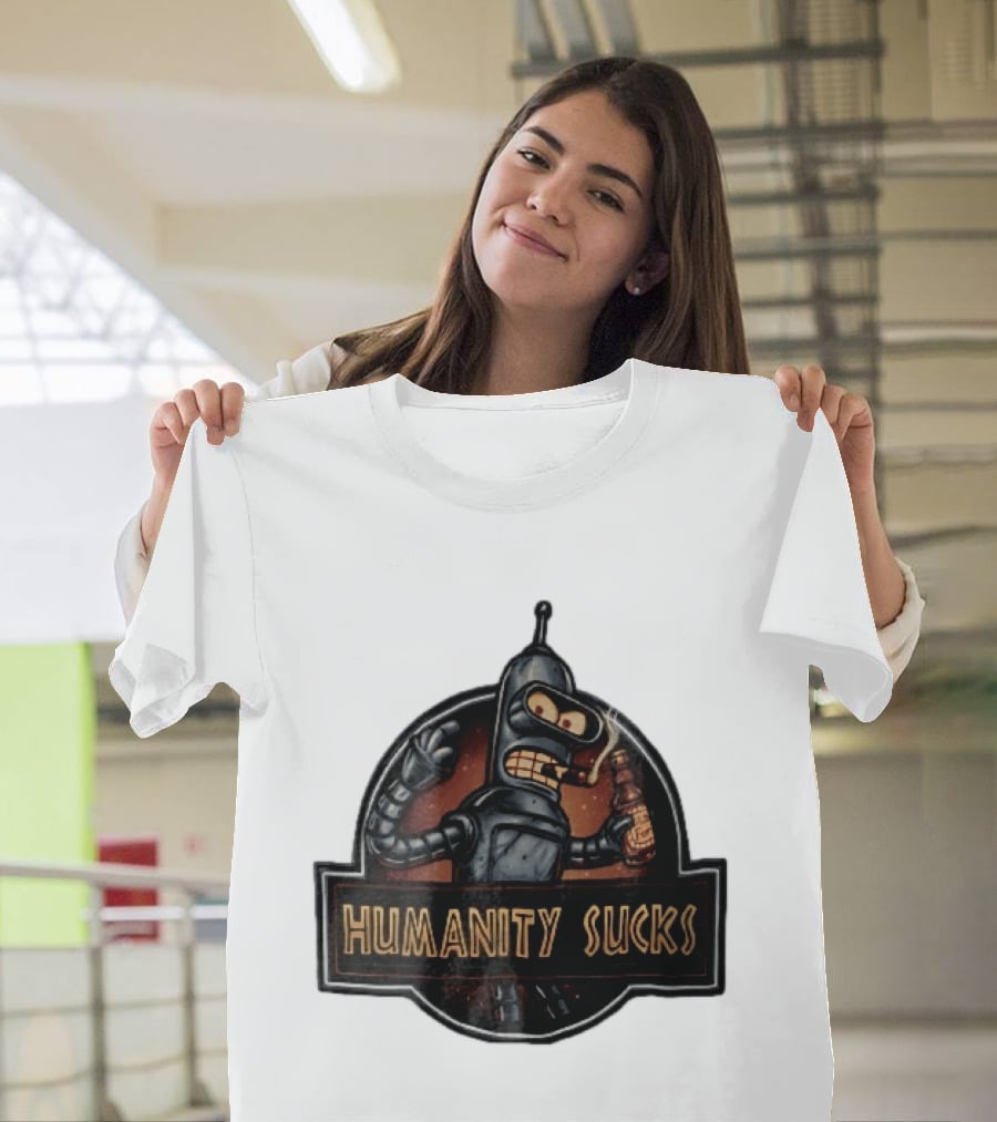 Humanity Sucks Robot Holding Beer T-Shirt