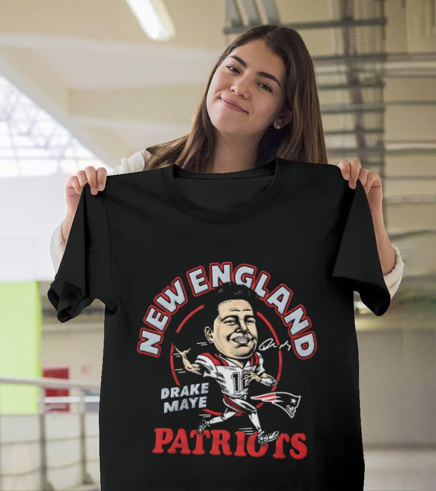 Drake Maye New England Patriots Caricature T-Shirt