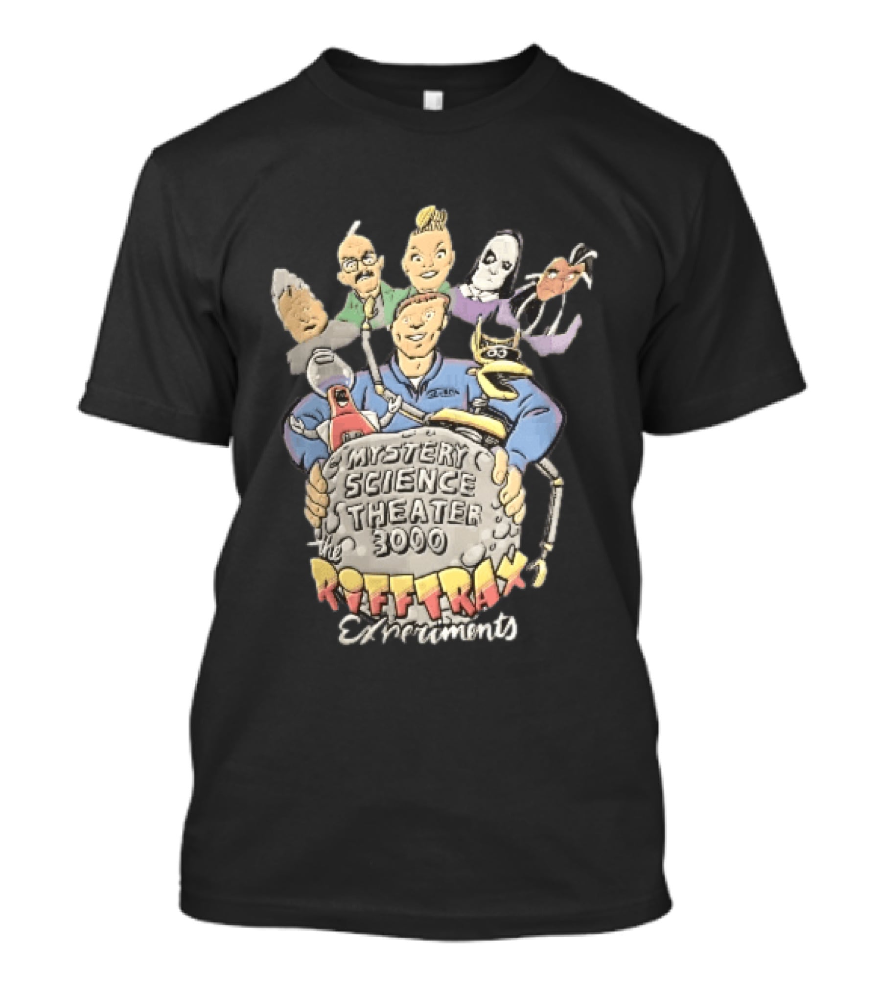 Mystery Science Theater 3000 Rifftrax Experiments Nelson Cartoon Caricature Host Robots Moon Rock T-Shirt