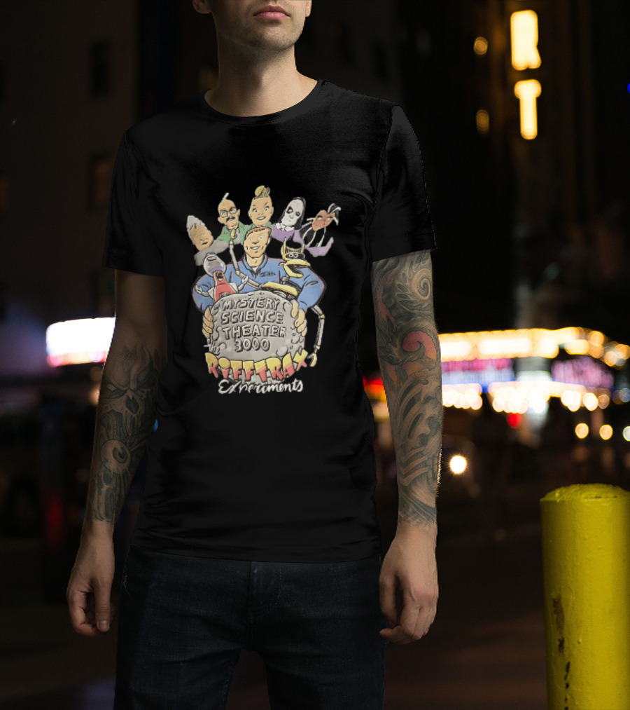 Mystery Science Theater 3000 Rifftrax Experiments Nelson Cartoon Caricature Host Robots Moon Rock T-Shirt