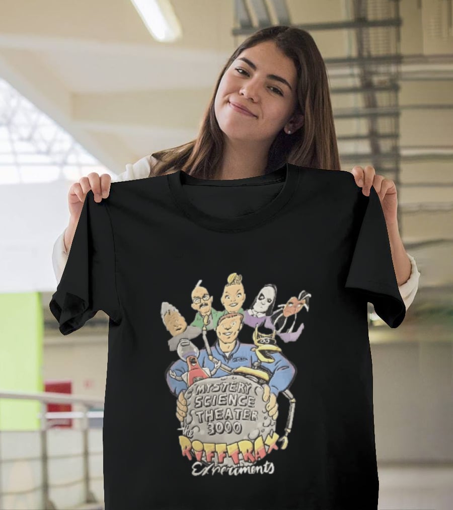 Mystery Science Theater 3000 Rifftrax Experiments Nelson Cartoon Caricature Host Robots Moon Rock T-Shirt