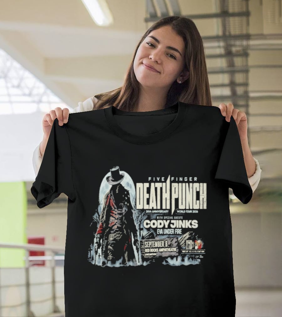 Five Finger Death Punch Red Rocks 20th Anniversary 2026 Cody Jinks Special Guest Denver CO T-Shirt