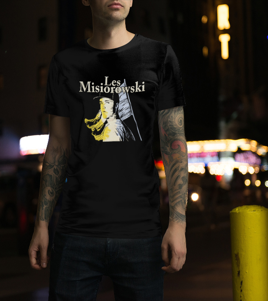 Les Misiorowski Baseball Pitcher Long Hair Flag Sketch T-Shirt