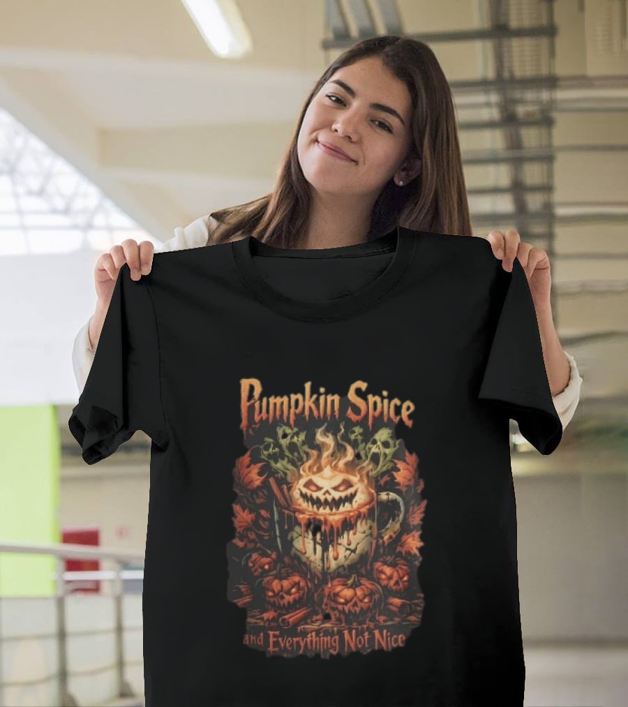 Pumpkin Spice And Everything Not Nice Evil With Ghosts And Skulls Steam T-Shirt