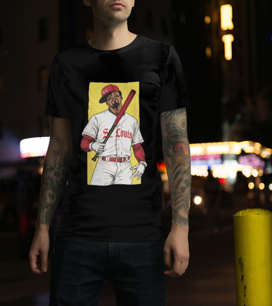St Louis Cardinals STL Baseball Player Caricature With Bat T-Shirt