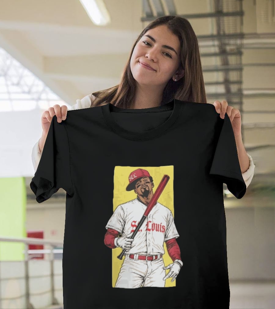 St Louis Cardinals STL Baseball Player Caricature With Bat T-Shirt