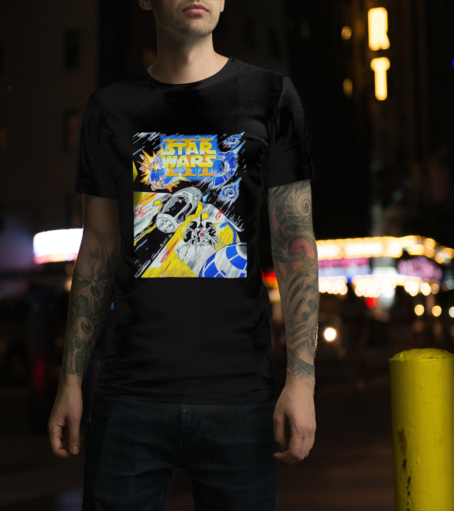 Star Wars Revenge Of The Sith Galactic Battle Artwork Featuring Anakin Skywalker And Iconic Droid Spaceships T-Shirt