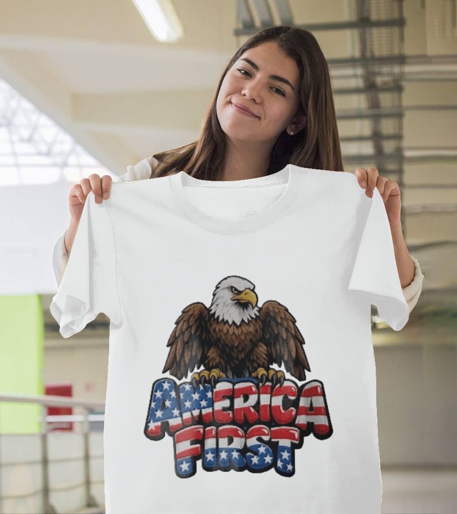 America First Bald Eagle Stars Stripes Patriotic T-Shirt