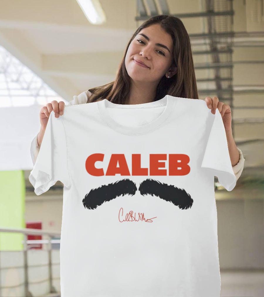 Caleb Mustache Red Text Signature T-Shirt