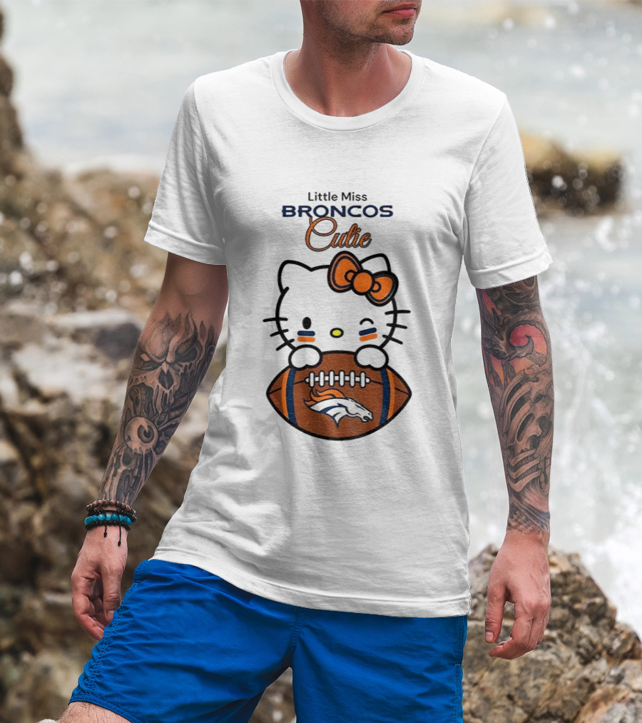 Little Miss Broncos Cutie Hello Kitty Football Fan T-Shirt