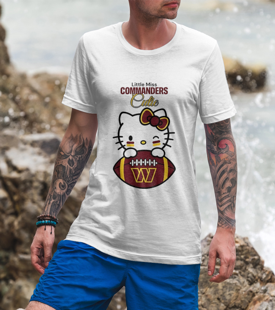 Little Miss Commanders Cutie Hello Kitty Football T-Shirt