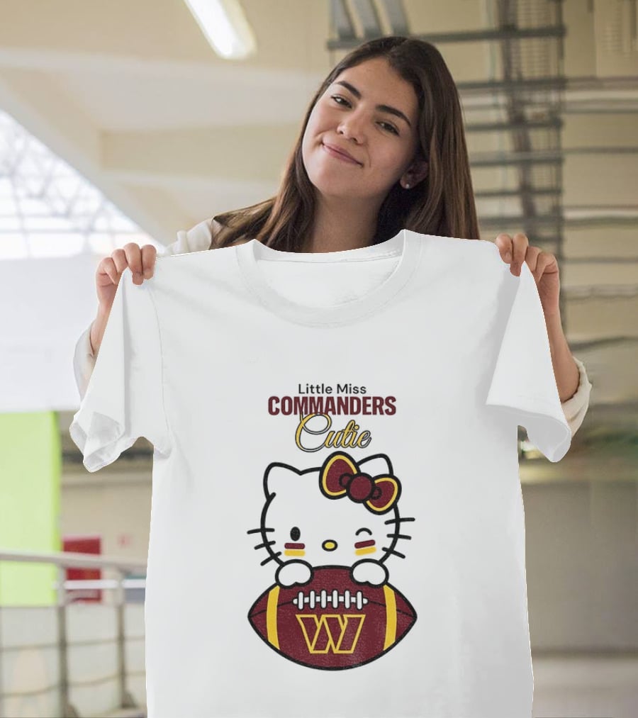 Little Miss Commanders Cutie Hello Kitty Football T-Shirt