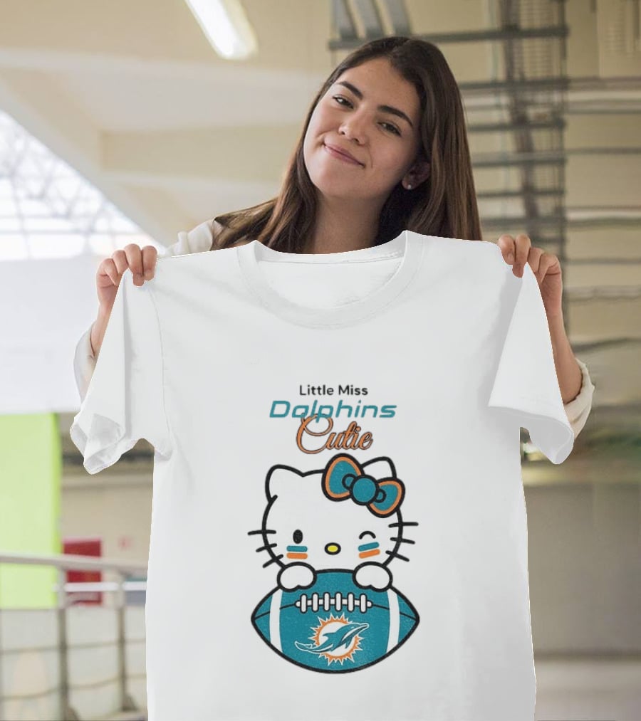 Little Miss Dolphins Cutie Hello Kitty Football T-Shirt
