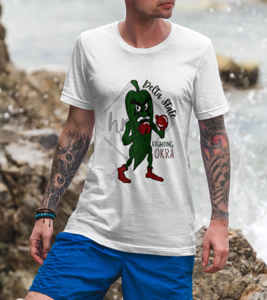 Delta State Fighting Okra Punching Mascot With Boxing Gloves And Boots T-Shirt