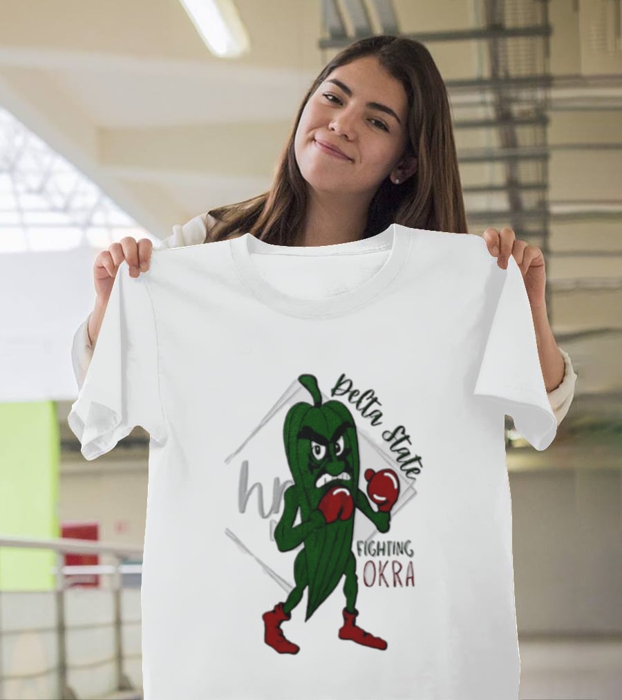 Delta State Fighting Okra Punching Mascot With Boxing Gloves And Boots T-Shirt