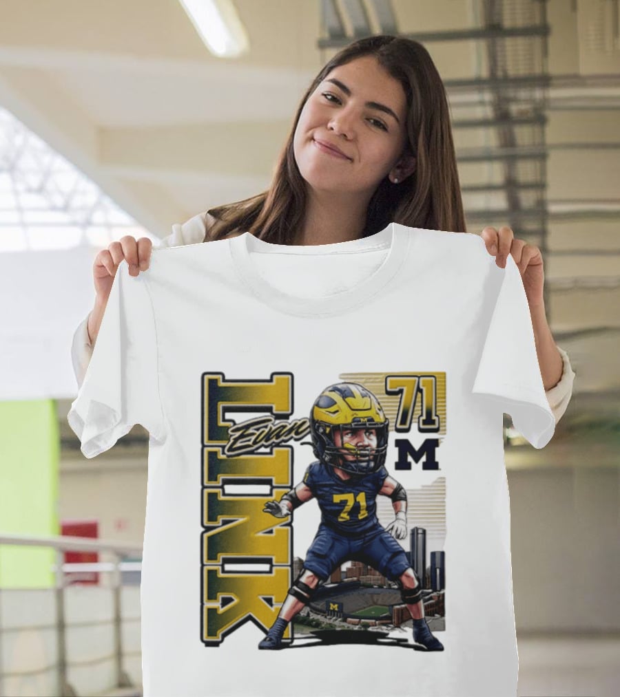 Evan Link 71 Michigan Wolverines Football Caricature T-Shirt