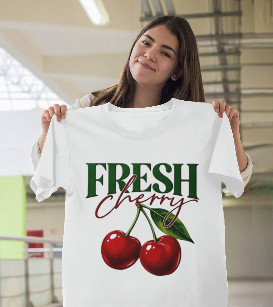Fresh Cherry Twin Red Fruit And Leaves T-Shirt