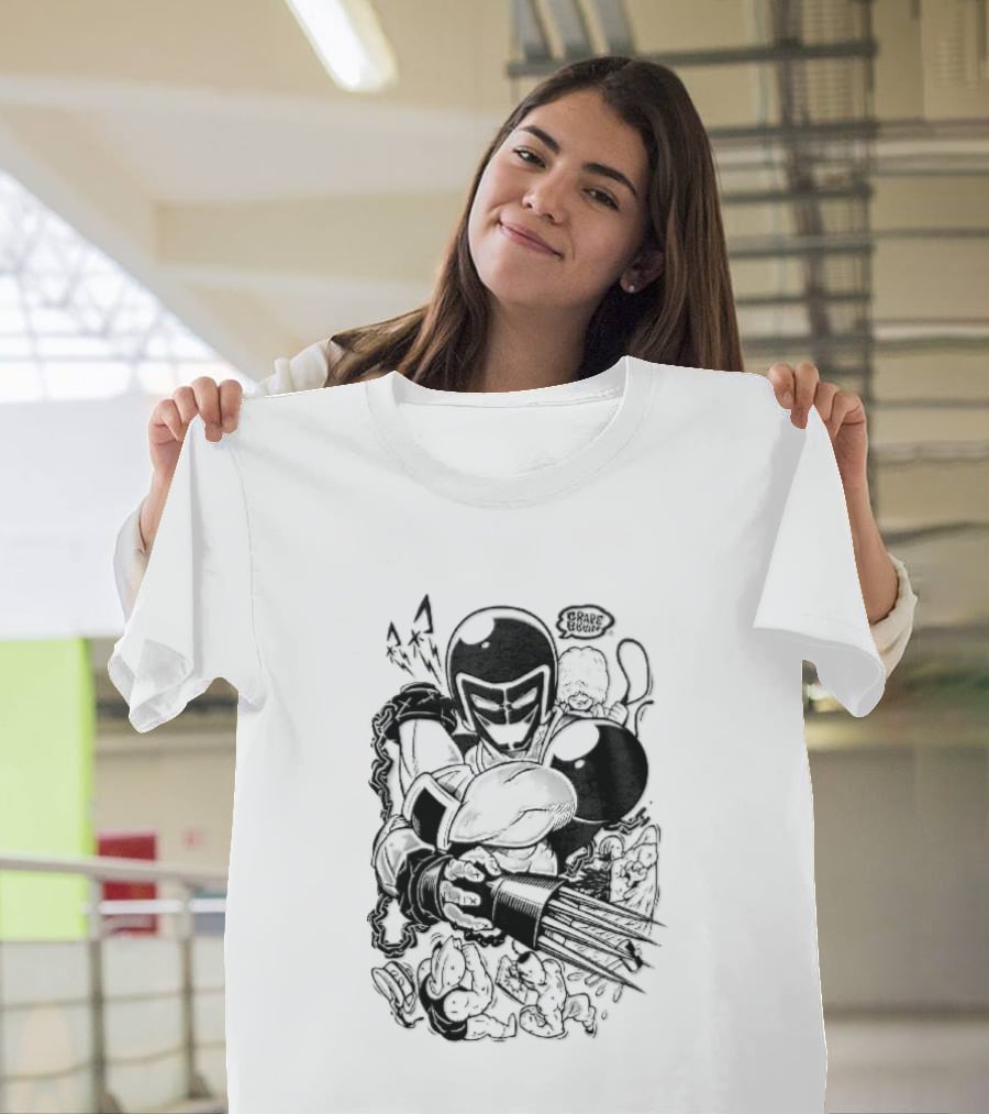 Grape Brain Masked Cyborg Wrestler Spiked Claws Chains Cartoon Line Drawing T-Shirt