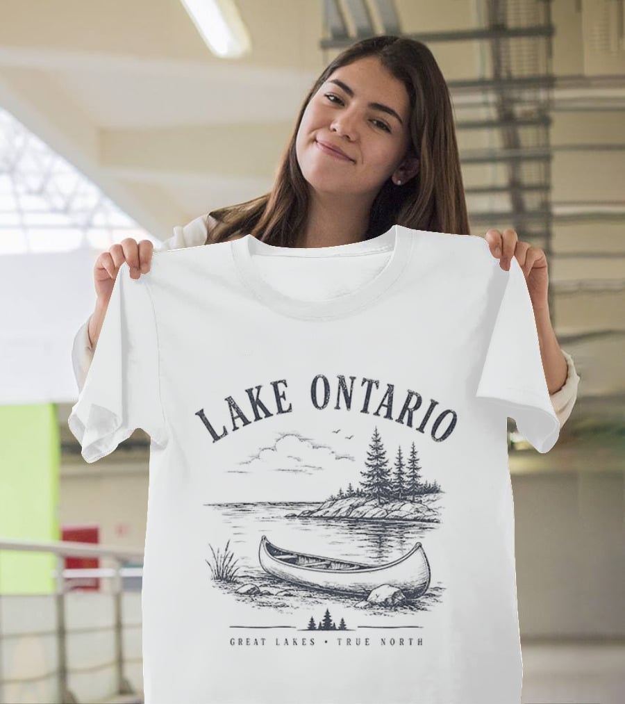 Lake Ontario Great Lakes True North Scenic Canoe And Pines T-Shirt