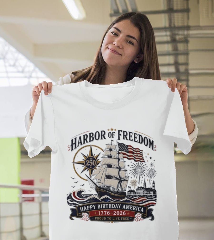 Proud To Live Free Harbor Of Freedom 250 Happy Birthday America 1776 2026 T-Shirt