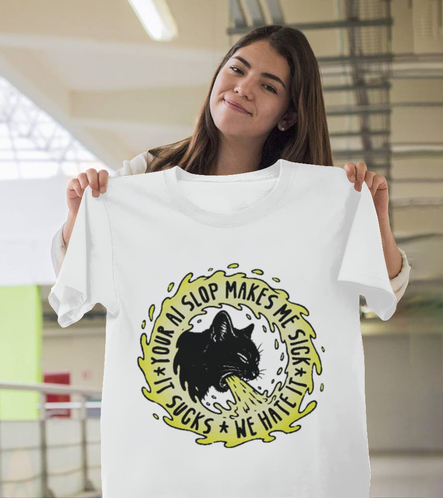 Your AI Slop Makes Me Sick It Sucks We Hate It Cat Vomiting T-Shirt
